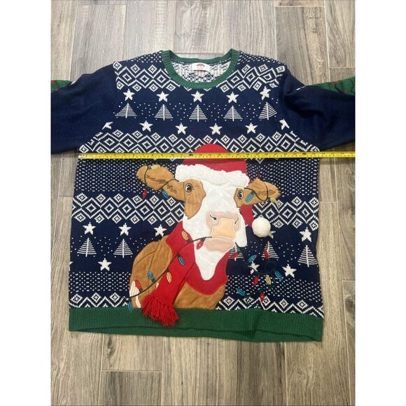 HOLIDAY TIME Ugly Christmas Cow Sweater Size XXL (50-52) With Working Lights - Picture 8 of 9